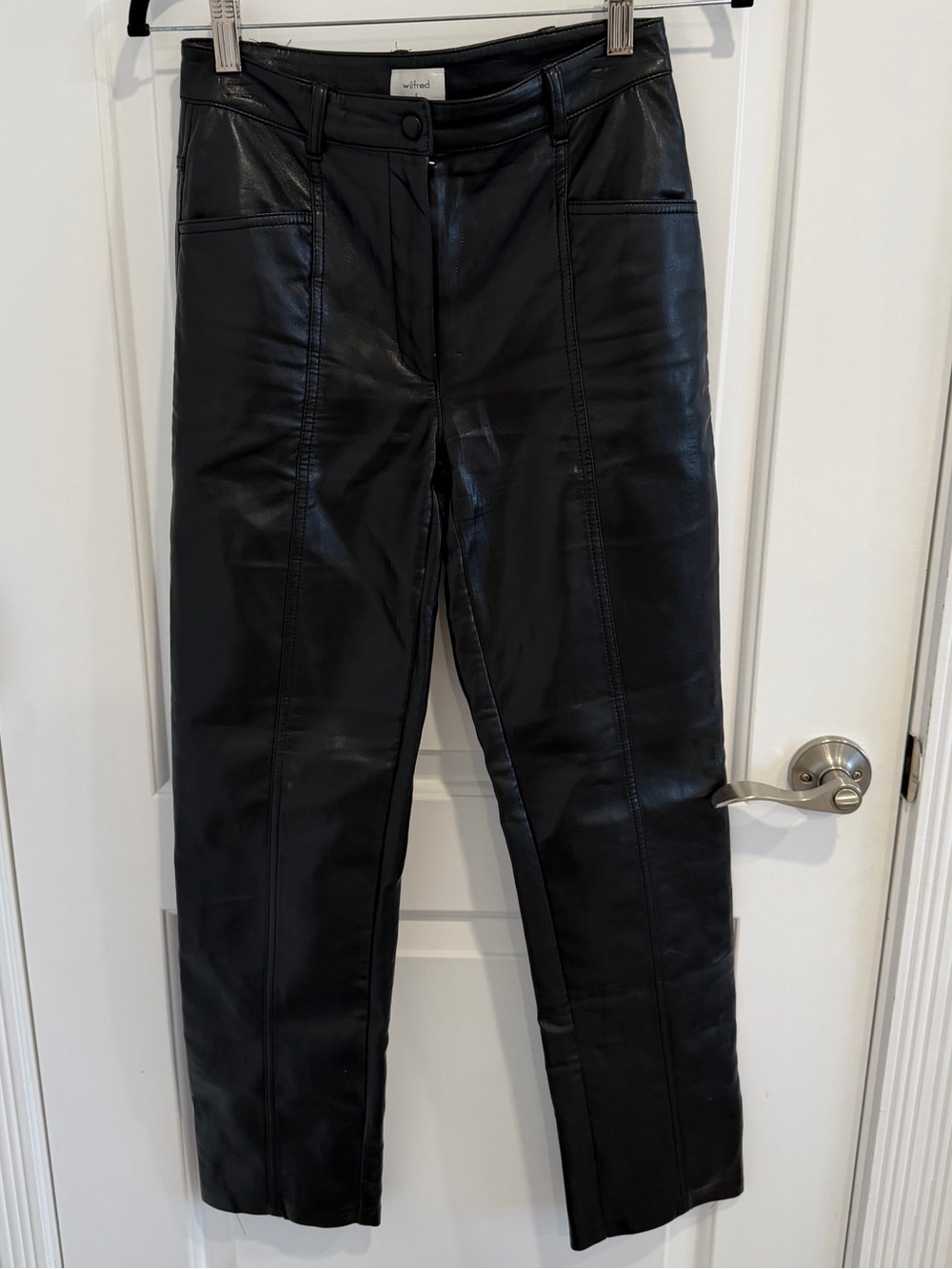 Black Faux Leather Straight Leg Pants Aritzia